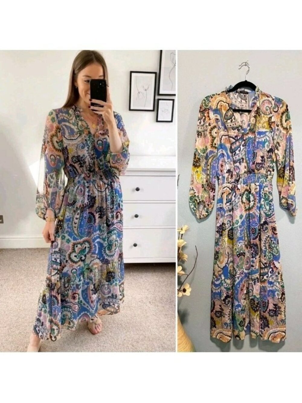 Zara Multicolor Dress Size M 2348/114 Presley  Midi Chiffon